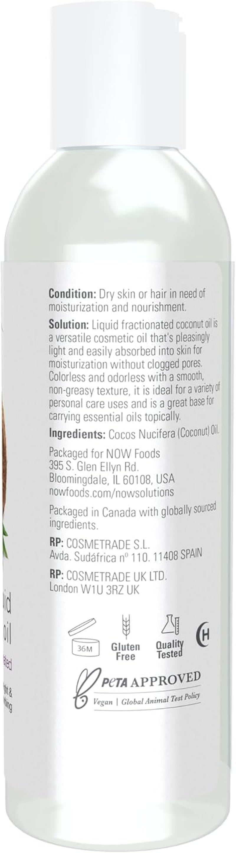 NOW Solutions, Liquid Coconut Oil, Light and Nourishing, Promotes Healthy-Looking Skin and Hair, 4-Ounce