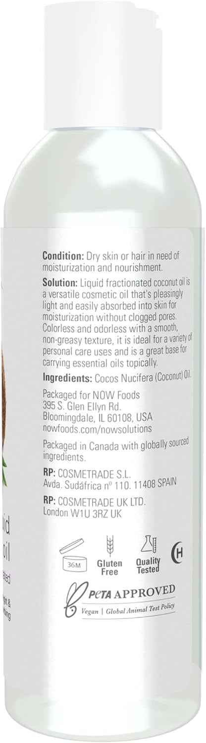 NOW Solutions, Liquid Coconut Oil, Light and Nourishing, Promotes Healthy-Looking Skin and Hair, 4-Ounce